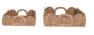 Decorative Braided Bankuan Trays w/ Handles & Scalloped Edge