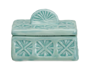 Hand-Painted Debossed Stoneware Salt Cellar w/ Lid