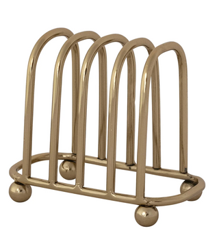 Gold Finish Home Decor Stainless Steel Toast Rack with 4 Sections & Ball Feet