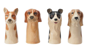 Hand-Painted Stoneware Dog Vase