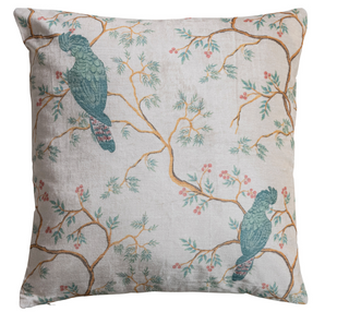 18" Square Cotton Velvet Pillow with Birds & Branches