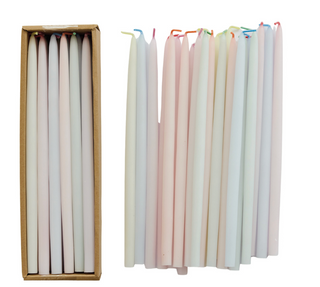 Set of 24 Pastel Multi Color Unscented Thin Taper Candle