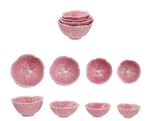 Set of 4 Stoneware Pink Cabbage Shaped Prep Bowls