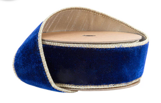 Wired Premium Velvet Ribbon Royal Blue w/Gold Dupioni Backing