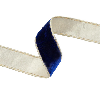 Wired Premium Velvet Ribbon Royal Blue w/Gold Dupioni Backing