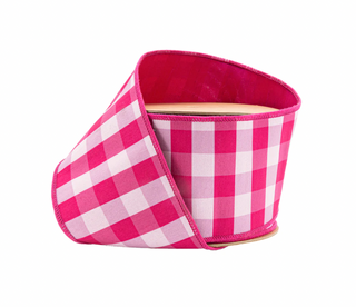 4" Wired Ribbon | Pink/White Medium Check w/ Pink Backing | 10 Yard Roll