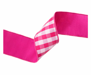 4" Wired Ribbon | Pink/White Medium Check w/ Pink Backing | 10 Yard Roll