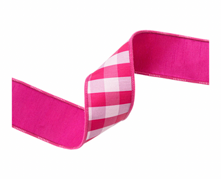 4" Wired Ribbon | Pink/White Medium Check w/ Pink Backing | 10 Yard Roll