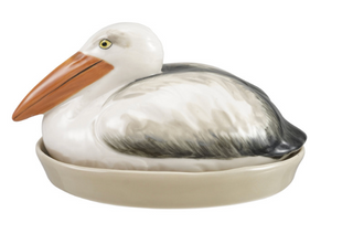 Hand-Painted Stoneware Pelican Shaped Butter Dish