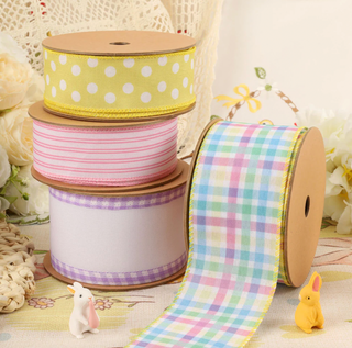 1.5" Wired Ribbon | White w/ Pink Ticking Stripes | 10 Yard Roll