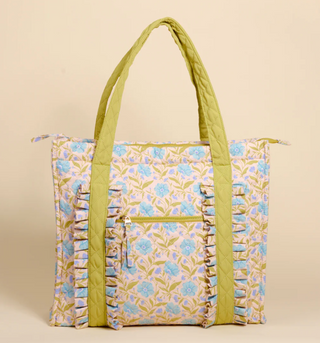 The Everyday Quilted Tote Bag Poppin' Petals Aqua