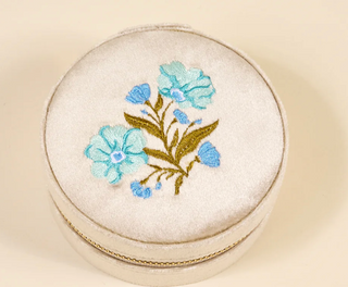 Poppin' Petals Aqua Round Velvet Jewelry Case