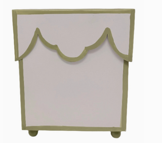 White & Olive Scalloped Tissue Holder