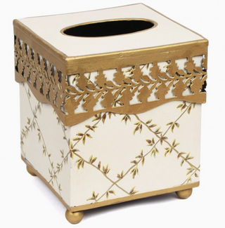 Ivory Pierced Gold Leaf Tissue Holder