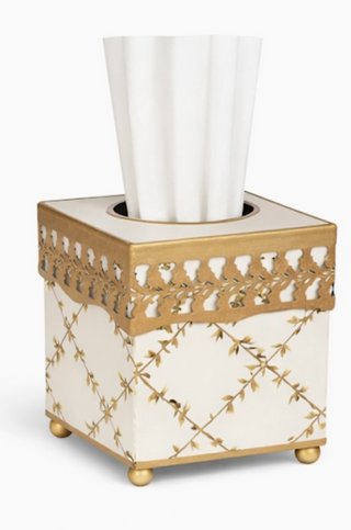 Ivory Pierced Gold Leaf Tissue Holder
