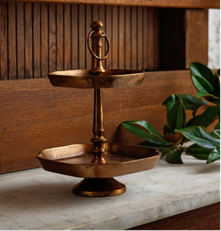 Antique Brass High- Tea Two Tier Server