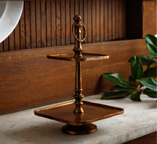 Antique Brass Two- Tier Square Server
