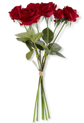 17 Inch Real Touch Full Bloom Rose Stem w/Foliage Bundle