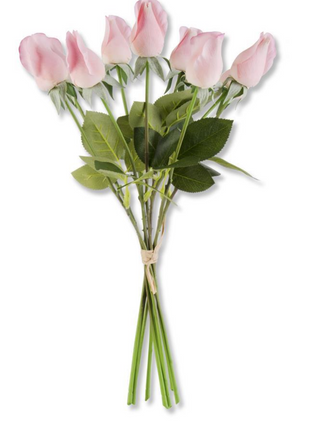 17.5 Inch Real Touch Rose Bud w/Foliage Bundle