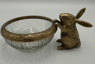 Glass & Brass Rabbit Bowl