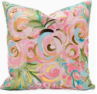 Gold Foil Cortnei Chinoiserie Blooms Pillow