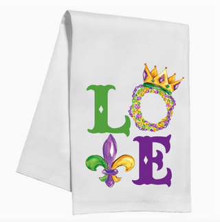 Handpainted Mardi Gras Love  Kitchen Towel