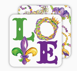 Handpainted Mardi Gras Love Square Coaster