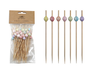 Bamboo Single Use Picks w/ Striped Ball Handles (Set of 50)