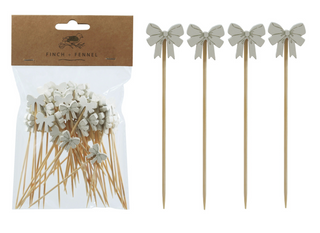 Bamboo Single Use Picks w/ Bow Shaped Handles (Set of 50)