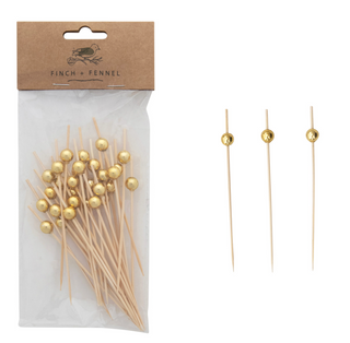 Bamboo Single Use Picks w/ Gold Ball Handles (Set of 50)