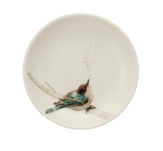 Stoneware Dish With Bird on Branch
