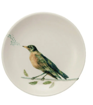 Stoneware Dish With Bird on Branch