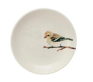 Stoneware Dish With Bird on Branch