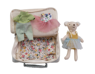 Fabric Suitcase Bed with Plush Bear & Outfits