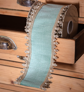 Celadon Dupioni With Jewel Edge Ribbon