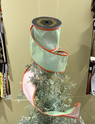Dupioni Tafetta Mint/Blush with Orange Trim