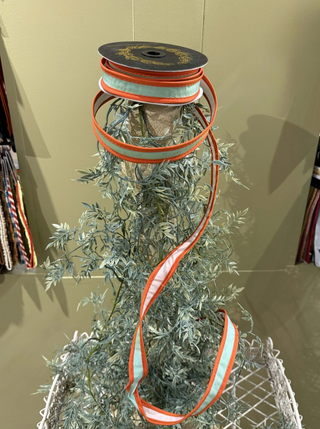 Dupioni Tafetta Mint/Blush with Orange Trim