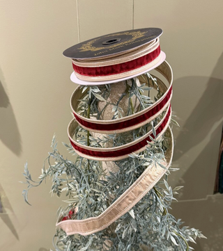 1" Red Velvet Metallic with Gold Piping Wired Ribbon