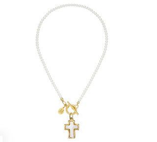Small Mother of Pearl Cross Katie Toggle Necklace