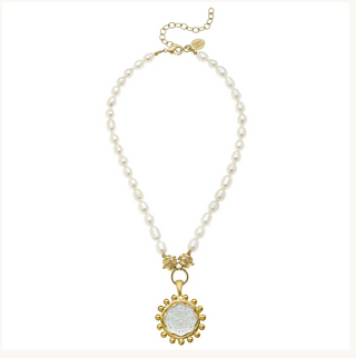 Malta Cross Silver Coin on Freshwater Pearl Necklace
