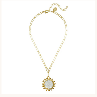 French Cross Coin On Gold Paperclip Necklace