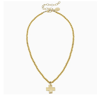 Gold Cross On Gold Beaded Necklace