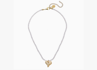 Gold Heart On Pearl Beaded Necklace