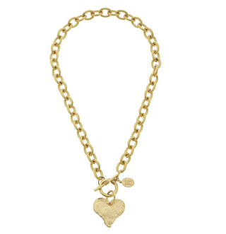 Gold Handcast Heart Toggle Necklace