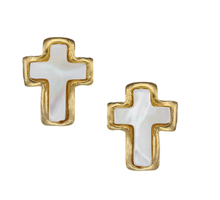 Small Mother of Pearl Cross Studs