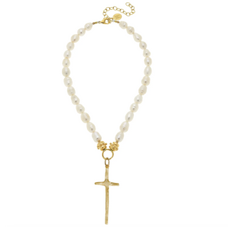 Tall Cross Pearl Necklace