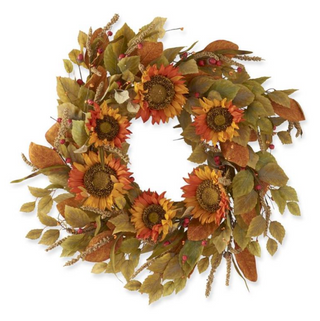 27 Inch Orange Sunflower Wreath w/Mini Pumpkins Berry Spikes EVA Treated