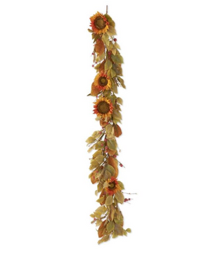 60 Inch Orange Sunflower Garland w/Mini Pumpkins Berry Spikes