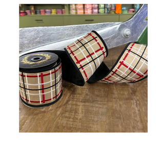 4" JME Embroidered Khaki, White, Red Plaid Dupion