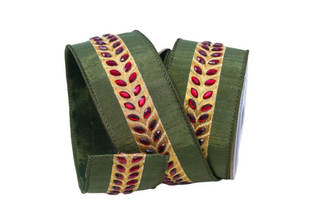2.5" Chevron Jewel Olive and Ruby Ribbon